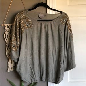 Beaded vintage green top